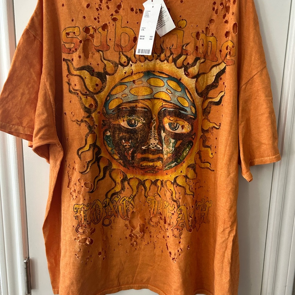 Urban Outfitters Orange Sun Graphic Distressed Tee